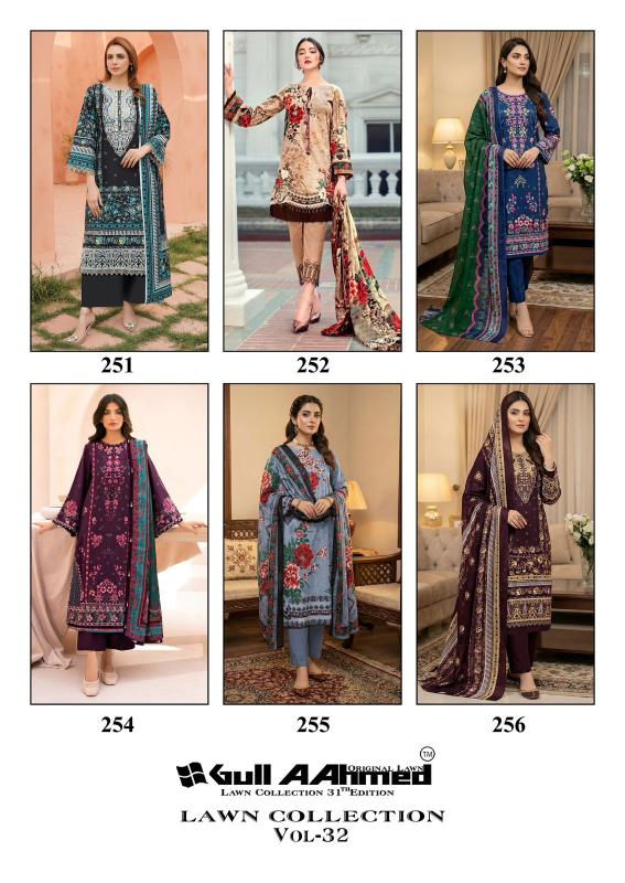 Gull aahmed lawn vol-32 salwar suits wholesale catalogue